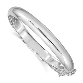 Rhodium Over Sterling Silver 9.00mm Fancy Hinged Bangle Bracelet