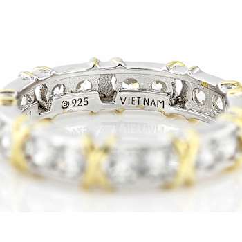 Two-Tone CZ Eternity Band Ring In Platinum And 18K Gold Over Sterling Silver