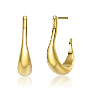 Asymmetrical Open Hoop Earrings In 14K Gold Over Brass