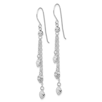 Rhodium Over 14k White Gold Diamond-Cut Triple Heart Dangle Earrings