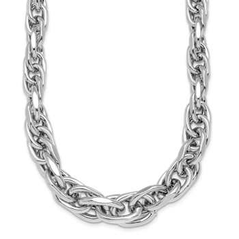 Rhodium Over Sterling Silver Polished Graduated Link Necklace