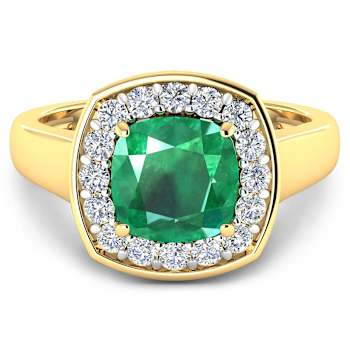 2.55ctw Green Emerald and Diamond 14K Yellow Gold Halo Ring