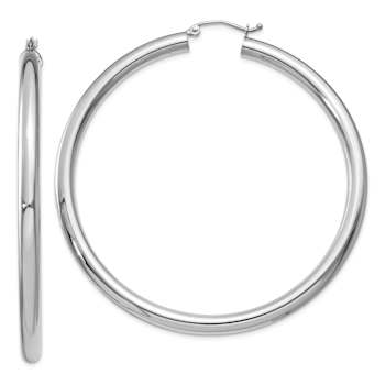 Rhodium Over 14k White Gold 2 3/8" Polished Tube Hoop Earrings