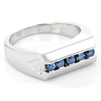 Blue Diamond Rhodium Over Sterling Silver Mens Wide Band Ring 0.50ctw