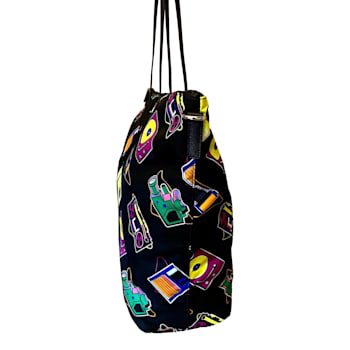 Prada Cassette Print Black Nylon Convertible Shopping Tote Handbag