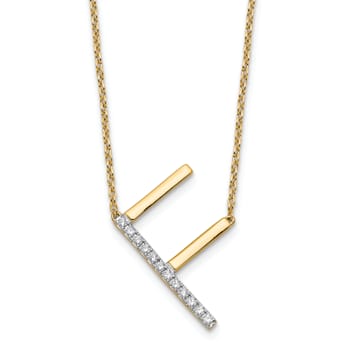14k Yellow Gold and Rhodium Over 14k Yellow Gold Sideways Diamond
Initial F Pendant 18 Inch Necklace