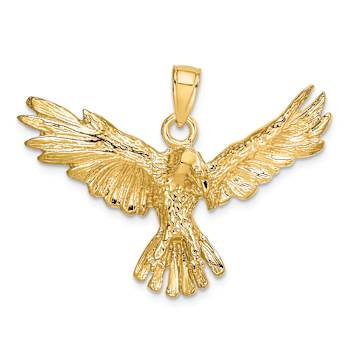 14k Yellow Gold Textured Eagle Flying Charm