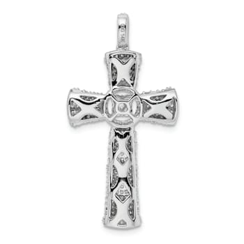 Rhodium Over 14K White Gold Diamond Cross Pendant