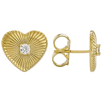 Heart Earrings With Zircon Accent In 18K Gold Over Sterling Silver