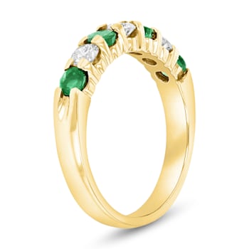 1.00ctw Emerald and Diamond Wedding Band Ring in 14k Yellow Gold
