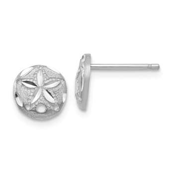 Rhodium Over 14k White Gold Diamond-Cut 8mm Sand Dollar Earrings