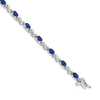 Rhodium Over 14k White Gold Diamond and Sapphire Bracelet
