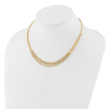 14K Yellow Gold Polished and Textured Fancy 3 Layer Cable Necklace