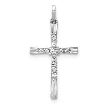 Rhodium Over 14k White Gold Diamond Cross Pendant