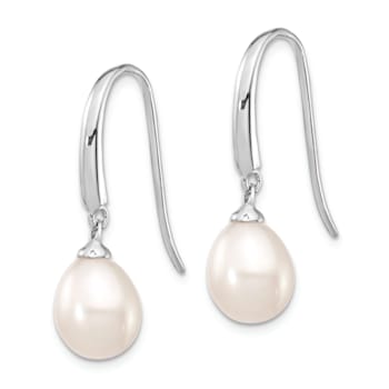 Rhodium Over Sterling Silver Polished 8-9mm Freshwater Cultured Pearl
Dangle Earrings