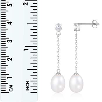 7-7.5mm White Cultured Freshwater Pearl and Cubic Zirconia Rhodium Over
Sterling Silver Earrings