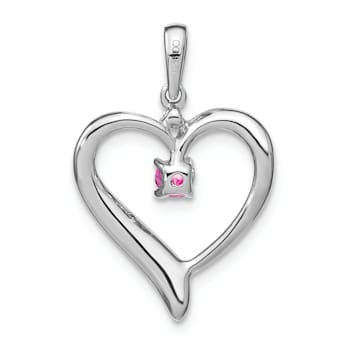 Rhodium Over 14k White Gold Lab Created Pink Sapphire and Diamond Heart Pendant