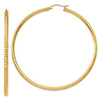 14k Yellow Gold 2 9/16" Knife Edge Diamond-cut Hoop Earrings
