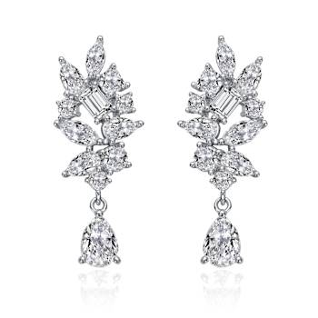Marquise And Pear Shape CZ Cluster Drop Earrings In White Gold Over Brass