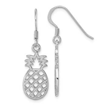 Rhodium Over Sterling Silver Polished Cut-out Pineapple Dangle Earrings