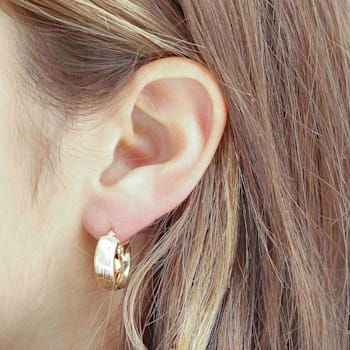18K Yellow Gold Over Sterling Silver Textured 1/2" Round Hoop Earrings