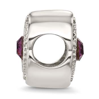 Sterling Silver Brushed and Polished Crystal Purple Bead