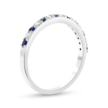 Sapphire and Diamond 14k White Gold Anniversary Style Band Ring 0.35ctw