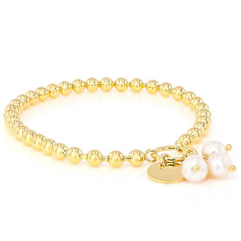 Cultured Freshwater Pearl And Bead Stretch Bracelet In 18K Gold Over
Bronze 7mm