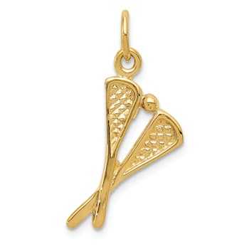 14k Yellow Gold Polished and Textured Lacrosse Sticks pendant