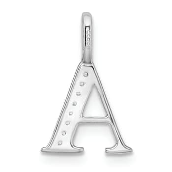 14K White Gold Diamond Letter A Initial Pendant