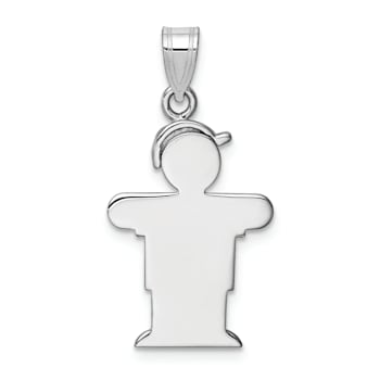 Rhodium Over 14k White Gold Satin Diamond Kid with Hat Pendant