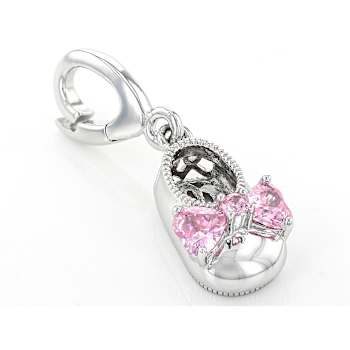 Pink Cubic Zirconia Platineve Over Sterling Silver  Baby Girl Boot Charm 0.53ctw