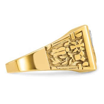 10K Yellow Gold Men's Lab Created Ruby and Diamond Lodge Masonic Ring