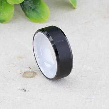 SIGMA Black Tungsten Brushed Center Men’s Wedding Band with Polished
Edges & White Interior 8mm
