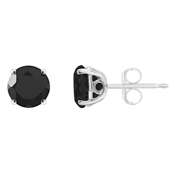 6mm Round Black Onyx Rhodium Over Sterling Silver Stud Earrings