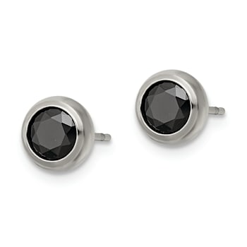 Stainless Steel Polished 5mm Bezel Black CZ Stud Post Earrings