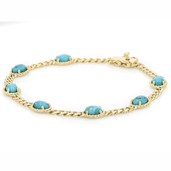 Turquoise And Link Station Bracelet In 18K Gold Over Sterling Silver