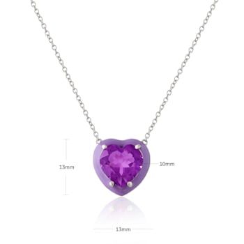 Amethyst 2.8ct Heart Shape Pendant Necklace with Matching Enamel Bezel Setting