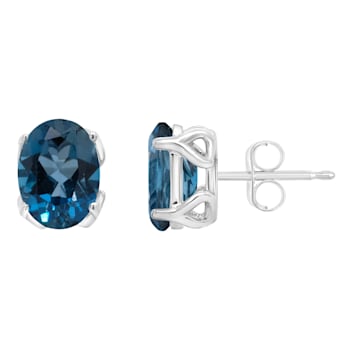 8x6mm Oval London Blue Topaz Rhodium Over Sterling Silver Stud Earrings