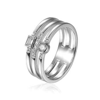 White Sapphire and White Topaz Sterling Silver Multi-Row Band Ring, 0.35ctw