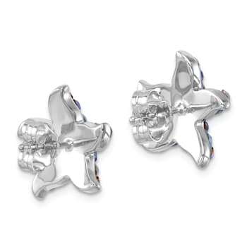 Rhodium Over Sterling Silver Polished Blue Crystal Starfish Post Earrings