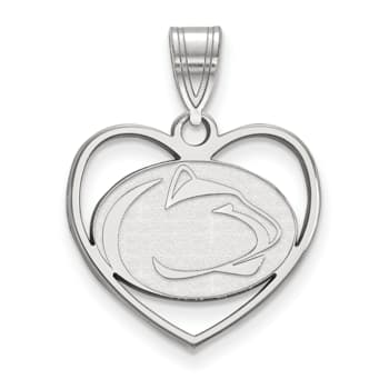 Rhodium Over Sterling Silver LogoArt Penn State University Heart Pendant