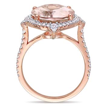 Morganite, White Sapphire and Diamond 14K Rose Gold Ring 10.33ctw