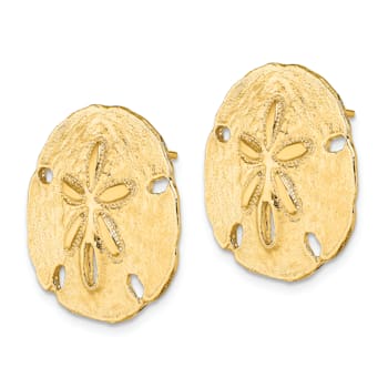14k Yellow Gold Polished and Textured Sand Dollar Stud Earrings