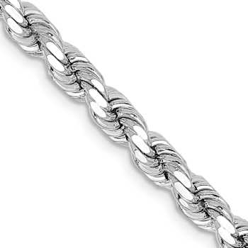 Rhodium Over 14k White Gold 4.25mm Solid Diamond-Cut Rope 30 Inch Chain