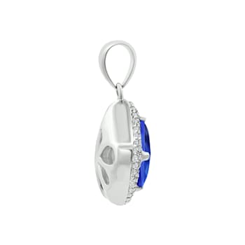 14K White Gold Rectangular Cushion Tanzanite and Diamond Pendant 2.24ctw