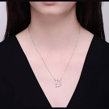 Initial D Mixed Cut CZ Pendant Necklace In Sterling Silver 18 Inch