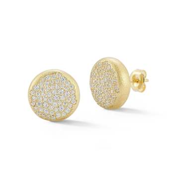 Sterling Statements 14K Yellow Gold Over Sterling Silver Pave Satin
Button Studs