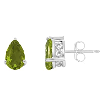 8x5mm Pear Shape Peridot Rhodium Over Sterling Silver Stud Earrings
