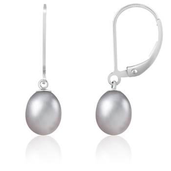7-8mm Gray Cultured Freshwater Pearl Rhodium Over Sterling Silver Earrings